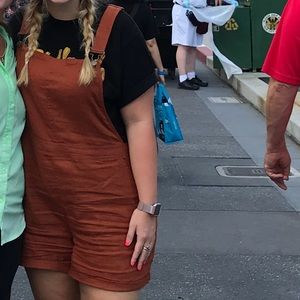 Orange linen overalls